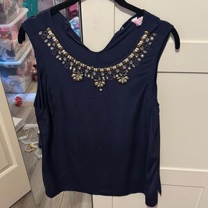 Lilly Pulitzer Navy Embellished Blouse